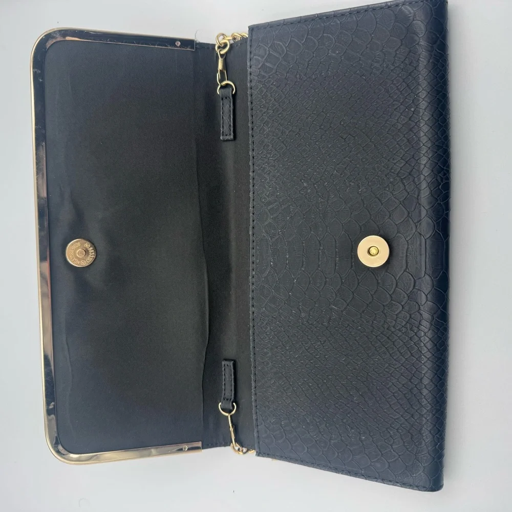 Aldo Black Textured Clutch with Gold Accent - Picture 3 of 6